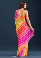 Orange Chiffon Saree With Leheriya Print