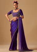 Royal Wine Tissue Silk Saree With Crystal Stone Border