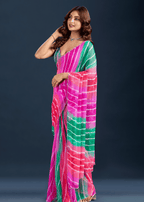 Rani Pink Chiffon Saree With Leheriya Print