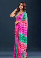 Rani Pink Chiffon Saree Draped Look - Leheriya Print Design