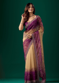 Royal Purple Organza Saree With Floral Print