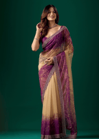 Royal Purple Organza Saree With Floral Print
