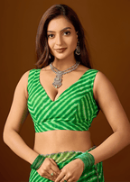 Lime Green Chiffon Saree With Leheriya Print