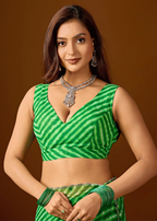 Lime Green Chiffon Saree Blouse Close Up - Shimmer Lace Border Detailing