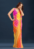Pink Orange Chiffon Saree With Leheriya Print