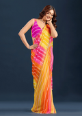 Pink Orange Chiffon Saree With Leheriya Print - Front Look | Buy On Ethnic9