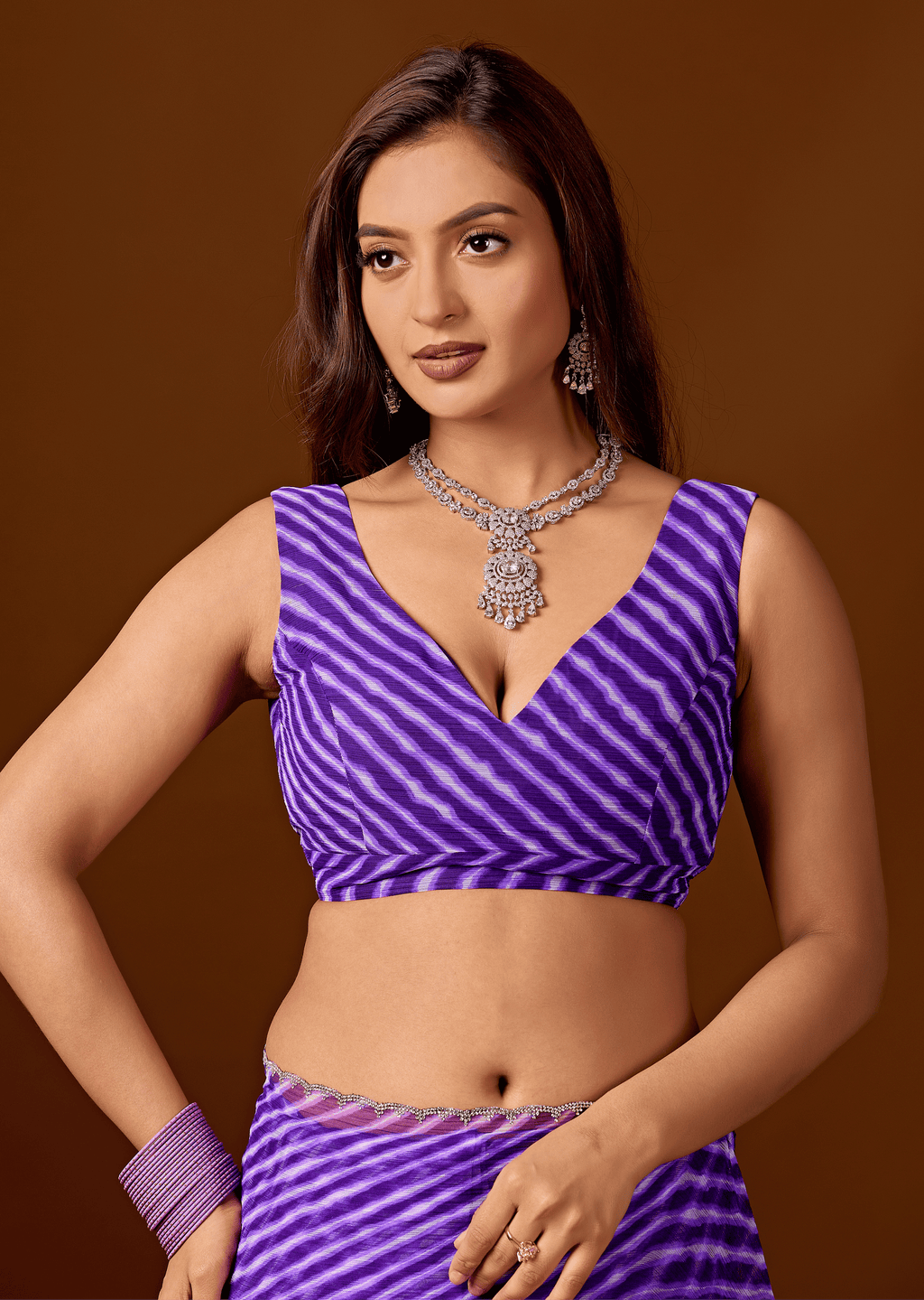 Royal Purple Chiffon Saree With Stone Work