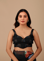 Black Soft Organza Saree With Floral Print