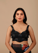 Black Soft Organza Saree Draped Look - Floral Print Design