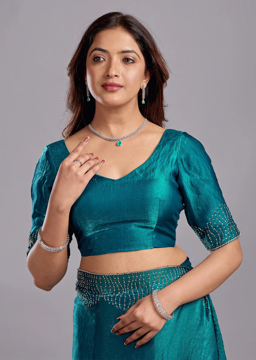 Blue Tissue Silk Saree With Stone Work - Photo 4 | Buy Online Ethnic9