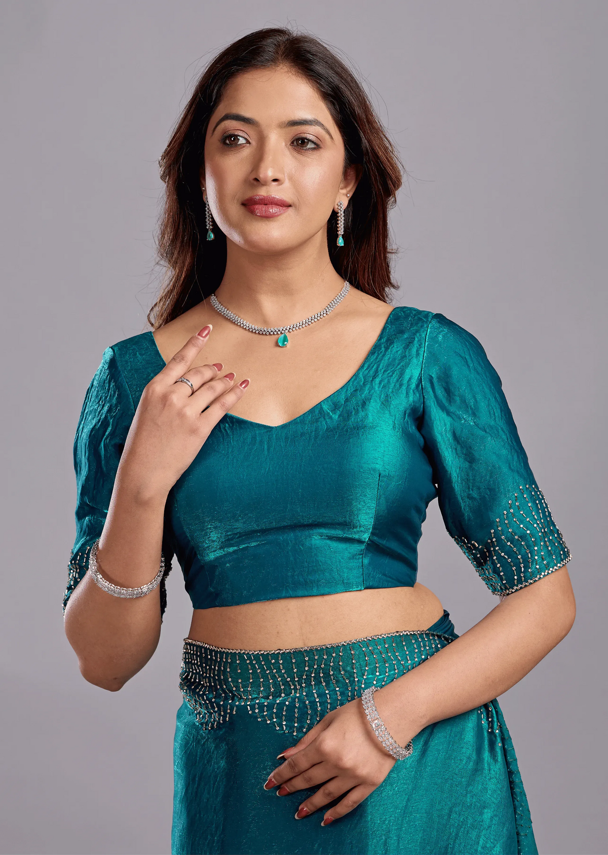 Blue Tissue Silk Saree With Stone Work - Photo 4 | Buy Online Ethnic9