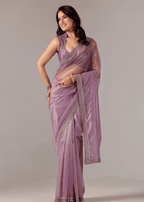 Purple Organza Saree With Sequin Border Work