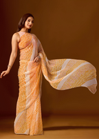 Mustard Yellow Chiffon Saree Side Pose - Festive Wear Saree