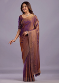 Copper Purple Tissue Silk Saree With Stone Work - Front Look | Buy On Ethnic9