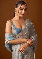 Sky Blue Tissue Silk Saree With Stone Work