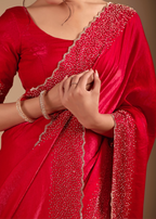 Red Tissue Silk Saree Side Pose - Wedding Wear Saree