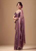 Lavender Mauve Jacquard Saree With Zarkan Stone Border