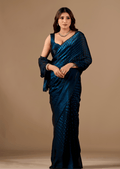 Navy Blue Organza Silk Saree With Stone Work Border