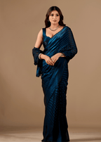 Navy Blue Organza Silk Saree With Stone Work Border
