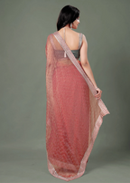 Dusty Pink Organza Saree Back Pose - Stone Work Detail