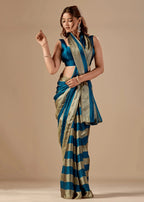 Royal Teal Tissue Silk Saree With Solid Finish