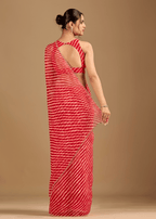 Coral Red Chiffon Saree With Stone Work