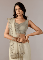 Pista Green Tissue Saree With Stone Embroidery