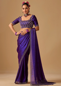 Royal Wine Tissue Silk Saree With Crystal Stone Border