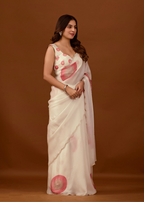 Ivory Organza Silk Saree Blouse Close Up - Stone Work Detailing