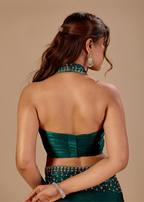Bottle Green Tissue Silk Saree Close Up Pose - Reception Wear Saree