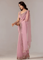 Lavender Purple Tissue Saree With Stone Embroidery