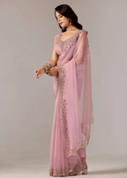 Lavender Purple Tissue Saree Side Pose - Wedding Wear Saree