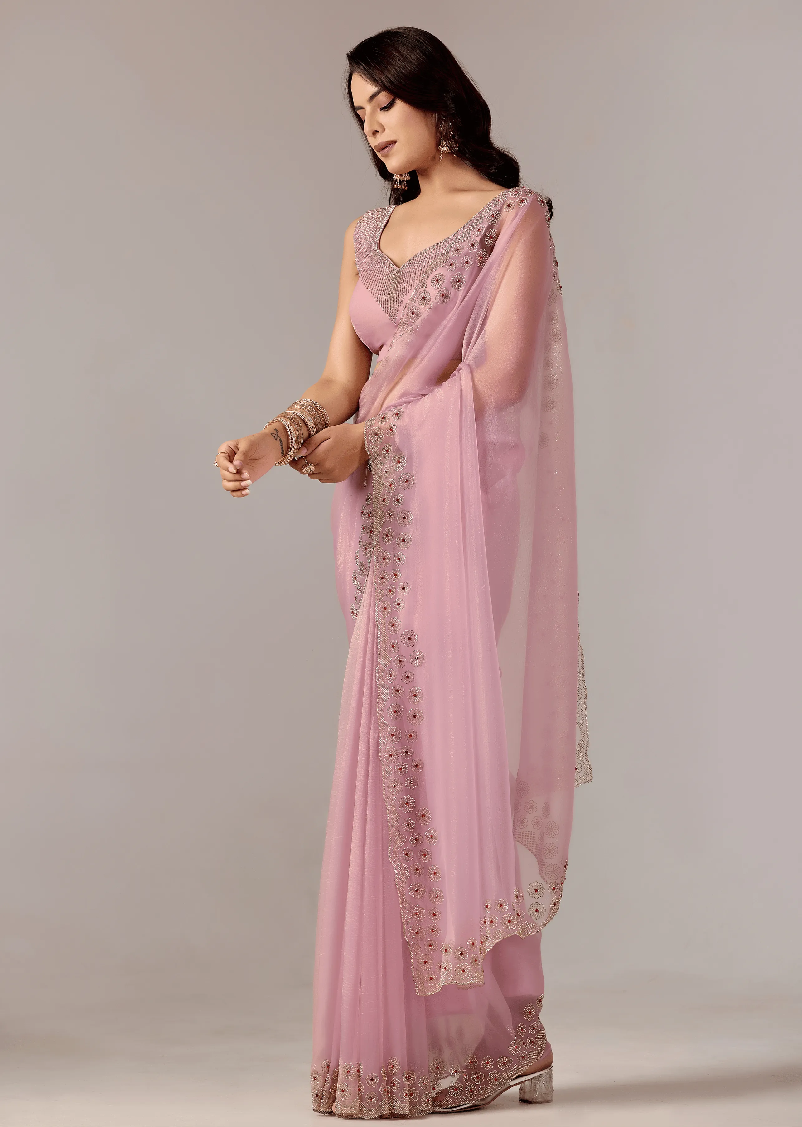 Lavender Purple Tissue Saree Side Pose - Wedding Wear Saree