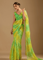 Citrus Green Chiffon Saree With Shibori Tie Dye