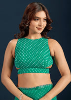 Teal Green Chiffon Saree With Leheriya Print - Photo 3 | Buy Online Ethnic9