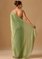 Olive Green Tissue Silk Saree With Stone Embroidery