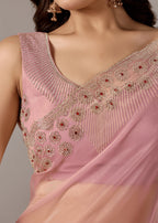 Baby Pink Tissue Saree Blouse Close Up - Stone Embroidery Work