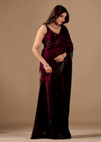 Wine Purple Organza Silk Saree With Stone Work Border