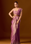 Purple Tissue Silk Saree With Stone Work