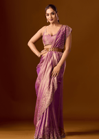 Purple Tissue Silk Saree With Stone Work