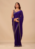Midnight Blue Tissue Silk Saree With Crystal Border Work