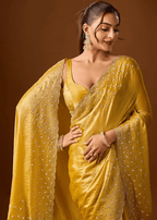 Mustard Yellow Tissue Silk Saree With Stone Work