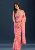  Red Chiffon Saree With Striped Print - Front Look | Buy On Ethnic9