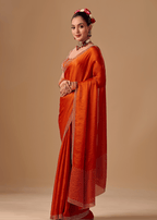 Burnt Orange Tissue Silk Saree With Rhinestone Border