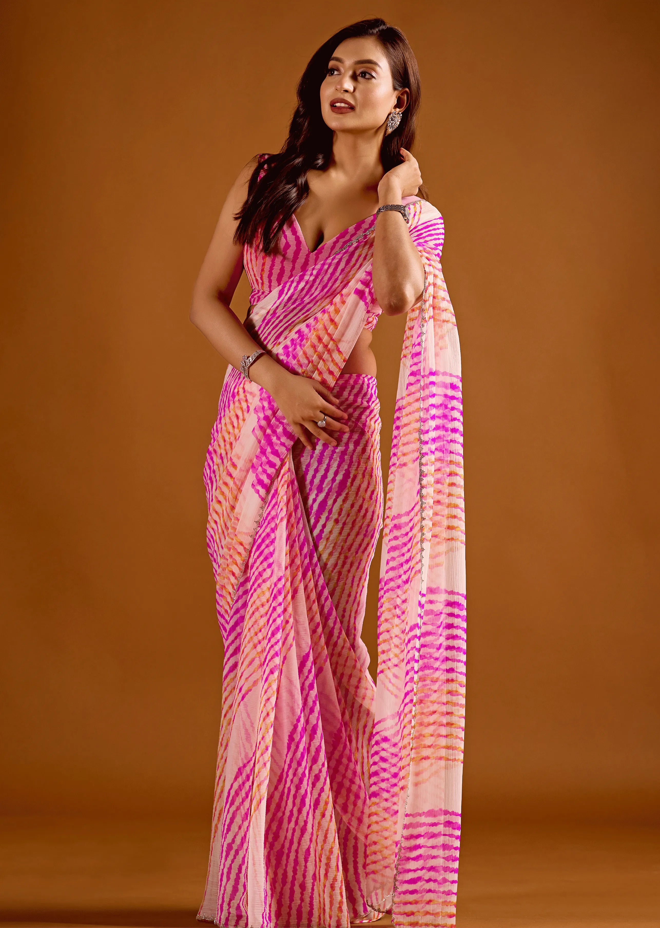 Elegant designer Leheriya saree for special occasions