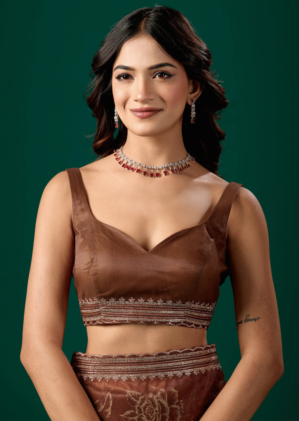 Coffee Brown Organza Saree Pallu Detail - Traditional Wear Saree