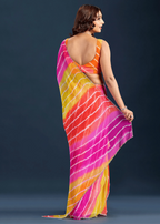 Orange Chiffon Saree With Leheriya Print