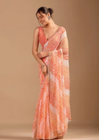 Peach Orange Chiffon Saree Side Pose - Festive Wear Saree