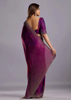 Purple Tissue Silk Saree | Crystal Stone Work | Ethnic9 - Photo 2 | Buy Online Ethnic9