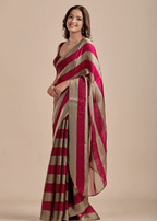 Berry Wine Tissue Silk Saree With Metallic Stripe Weave - Photo 6 | Buy Online Ethnic9